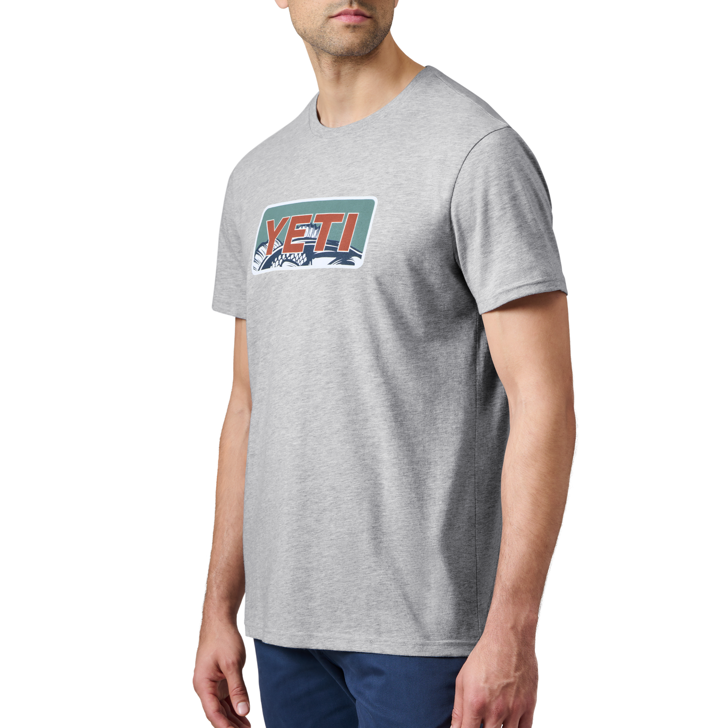 YETI Kurzarm-T-Shirt mit Barsch-Badge Heather Grey