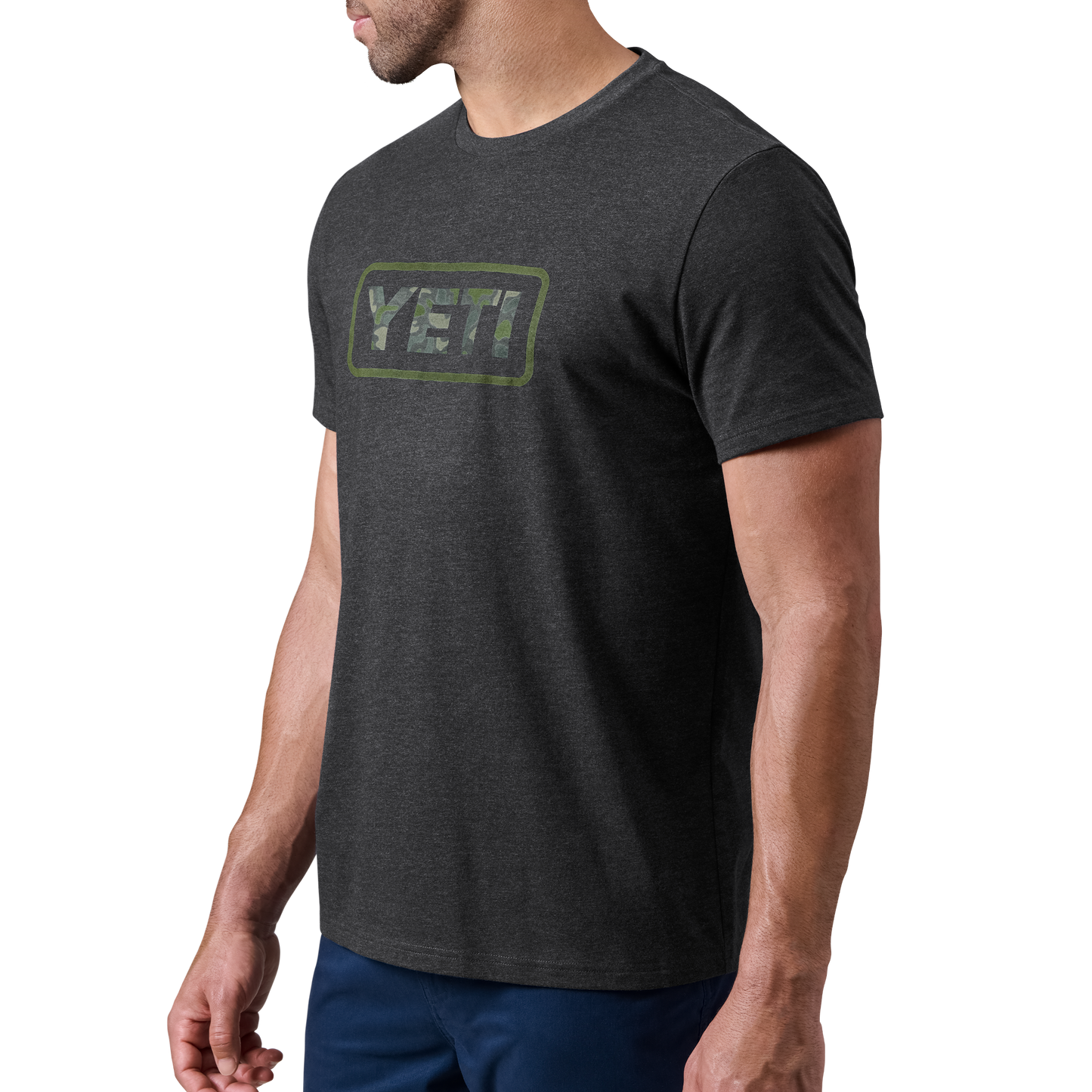 YETI Camouflage-Logo-Badge Kurzarm-T-Shirt Heather Charcoal