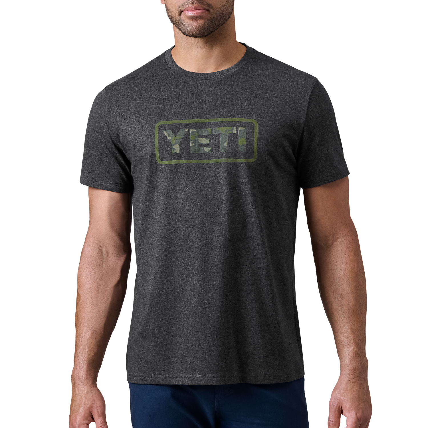 YETI Camouflage-Logo-Badge Kurzarm-T-Shirt Heather Charcoal