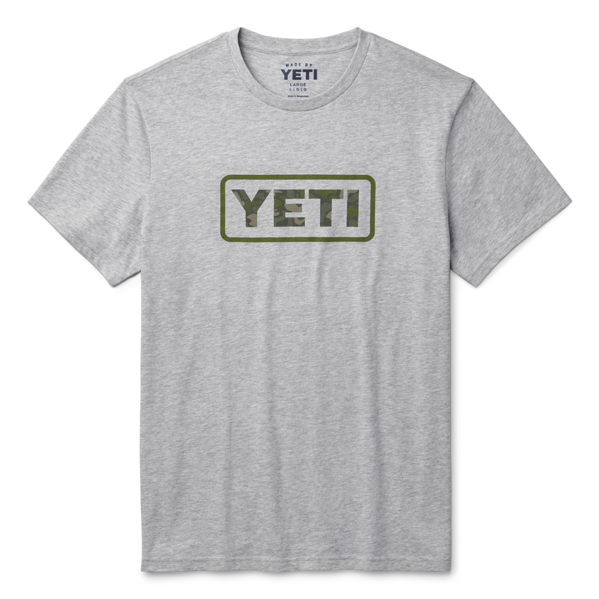 YETI Camouflage-Logo-Badge Kurzarm-T-Shirt Heather Grey