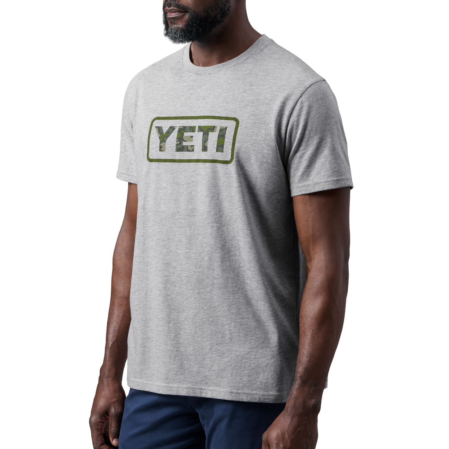 YETI Camouflage-Logo-Badge Kurzarm-T-Shirt Heather Grey